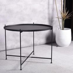 New In Box-  Sofa Round Side Table,Tray Metal End Table,Folding Accent Coffee Table,Waterproof and Anti-Rust Outdoor&Indoor Snack Table,(H) 21.6