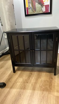 Black Wood Cabinet with Glass Doors