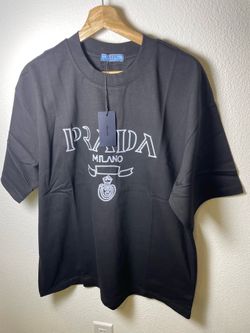 Prada Milano Black Oversized T-Shirt with Crystal Logo Print Size L