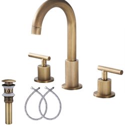 GGStudy 2-Handle Bathroom Faucet, Antique Brass 3 Holes, 360 Swivel Spout, Widespread