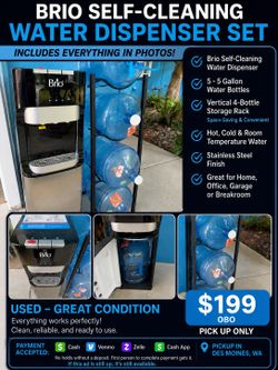 Brio Bottom-Load Water Cooler + 5 Bottles + 4-Bottle Storage Rack – Complete Setup