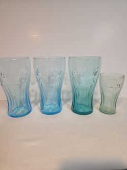 Vintage Coca Cola Glasses 16 Oz & 8 Oz Green & Blue