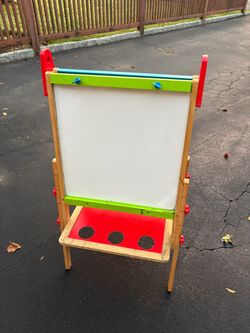 Kids Wooden Art Easel whiteboard on one side and chalkboard on the other 40” high 21” wide