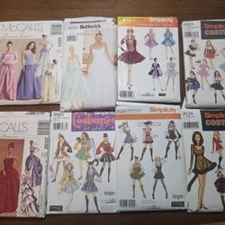 5 Costume Patterns,  3 Fancy Dresses Sz 6-12