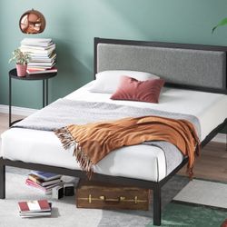 Full Size Metal Bed Frame W/Upholstered Headboard