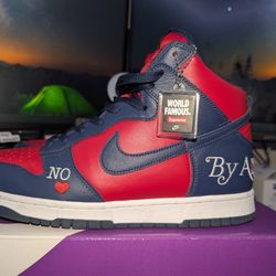 SUPREME x NIKE DUNK HIGH SB 'By Any Means' Red & Navy