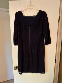 🔵 Navy Blue Special Occasion Dress, Size 18/20, Knee Length, V-Neck, 3/4 Sleeves, Fully Lined