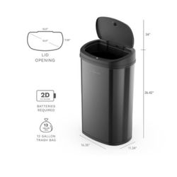 Mainstays, 13.2 gal /50 L Motion Sensor Kitchen Garbage Can, Black Stainless Steel