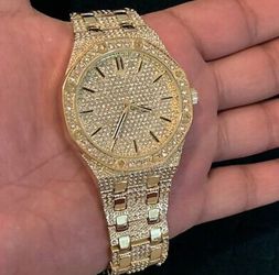 Brand New With Orignal Box Mens 14K Gold Plated Fully IcedOut Lab Diamond Watch