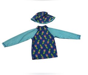  UV SKINZ Girl Size 7 Swimsuit With 1 Rash Guard Swim Top & 1 Reversible Sun Hat