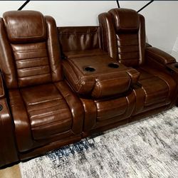 Ashley Lux Leather Sofas! Best Of The Best On Clearance! Sofa Set (total 4 Electric Recliners)