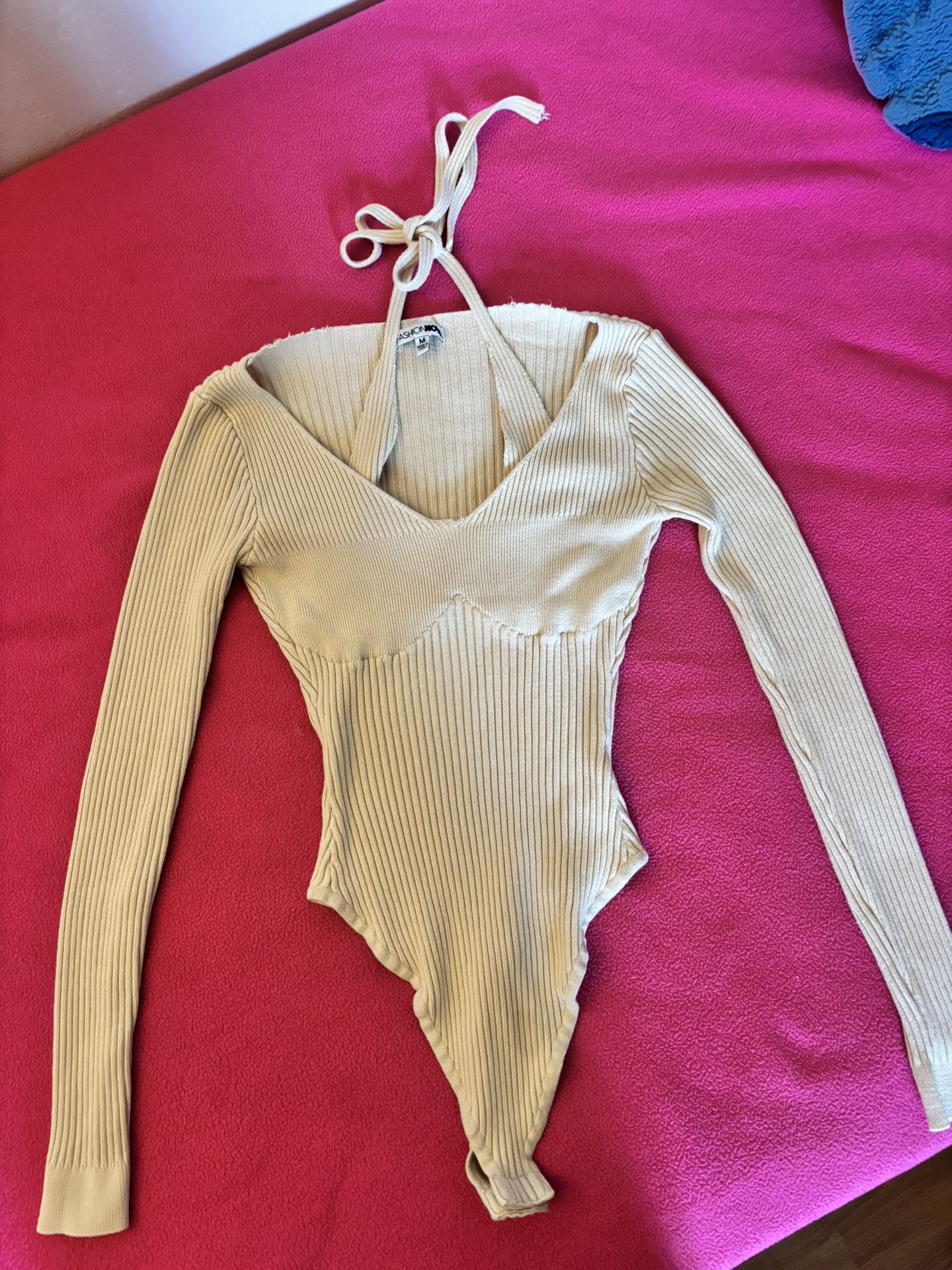 Fashion Nova Cream Ribbed Bodysuit