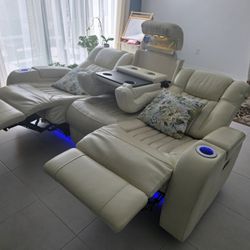 Reclinable White Leather Sofa
