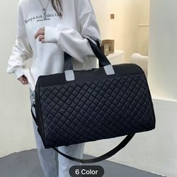 Argyle Pattern Duffel Bag, Fashion Zipper Travel Storage Bag, Large Capacity