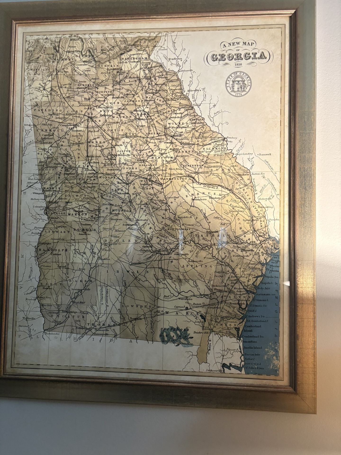 Printed Map Of 1850 Georgia