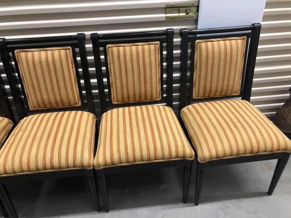 Six Fabric Stripe and Black Framed Wood Dining Chair