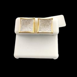 925 Fine Sterling Silver 18k Gold Overlay Genuine Micro Paved CZ Stubs 10 mm