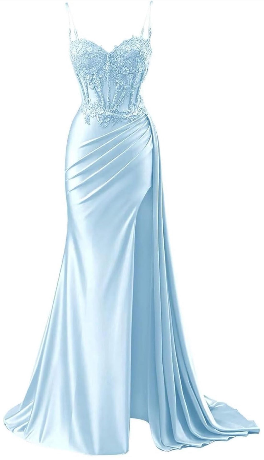 Baby Blue Formal Dress With Corset And Slit 