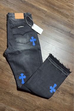 Black and blue chrome hearts jeans