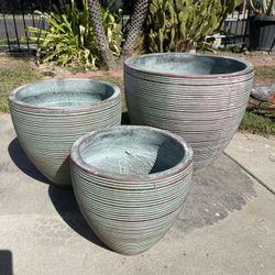 Concrete  Planters-Round Cement Pots-($185 set of 3)