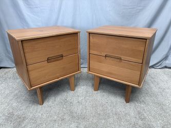 WALKER EDISON Mid-Century Solid Wood Natural Pine 2-Drawer Nightstand (Set of 2)