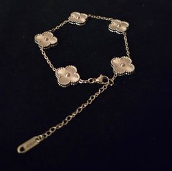 Clover Motif  White or Yellow Gold Bracelets Plated Over Stainless Steel