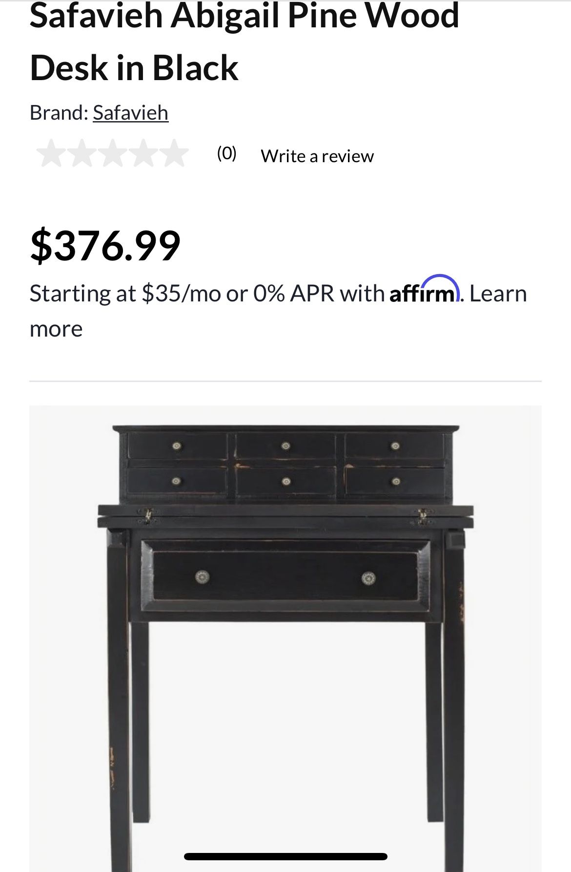 Safavieh Abigail Pine Wood Desk in Black