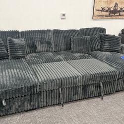 Dark Gray Pullout Sectional + USB & Storage