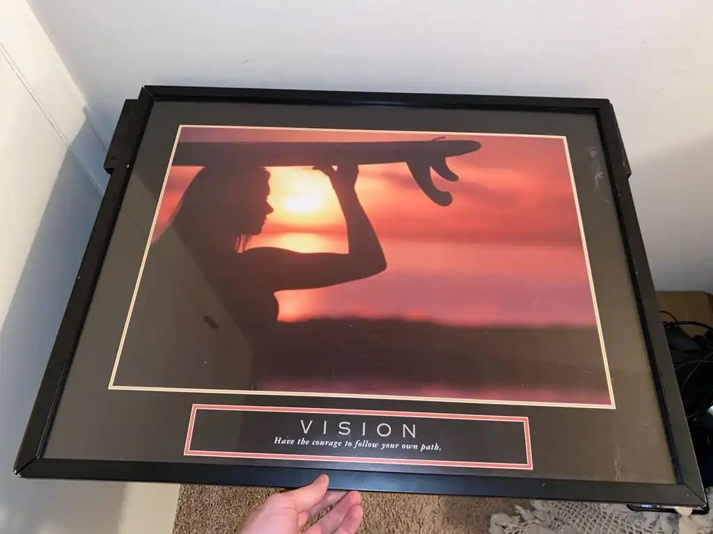 29x23 Wood Framed with Double Matting inspirational Art Print Titled - Vision - Female Surfer 