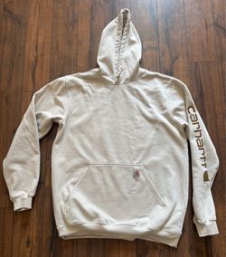 Carhartt Men's Loose Fit Logo Sleeve Hoodie Cream Size LARGE