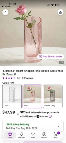 Heart-Shaped Pink Ribbed Glass Vase