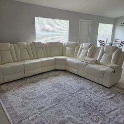 New White Leather Power Reclining Couch 
