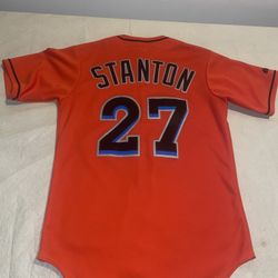 Giancarlo Stanton Miami Marlins Majestic Jersey Orange Clean Mens Small Sewn MLB