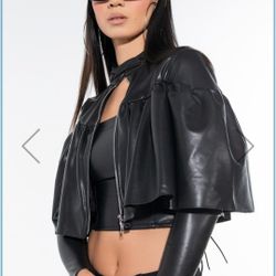 Brand New Tulla Faux Leather Zip Front Crop Top Jacket 