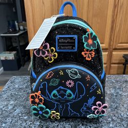  Disney Parks Loungefly Stitch Neon Sequin  Backpack.  Brand new with tags .  Smoke free home   