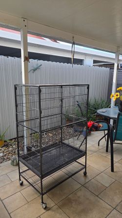 Large Black Wire Animal Cage on Wheels