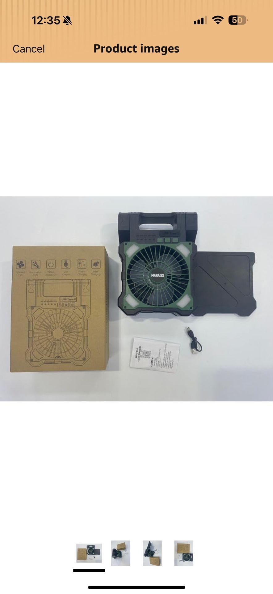 Solar Powered Fan, Quiet USB-C Desk Fan for Tent Hurricane Worksite