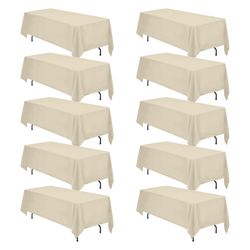 BRILLMAX 10 Pack Beige Tablecloths 70 x 120 Inch for 6ft & 8ft Rectangle Tables - 150 GSM Polyester Fabric, Universal Fit, Water, Stain & Wrinkle Resi