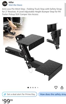 Anti-Loss Pin Hitch Step - Folding Truck Step with Safety Strap for 2" Receiver, 4-Level Adjustable Height Bumper Step for RV Trailer Pickup SUV Campe
