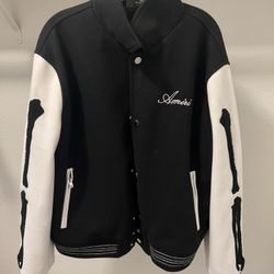 Amiri Bones Appliqué Wool Blend Varsity Jacket 