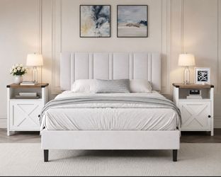 Set of 3 full size bed frame and 2 nightstands.