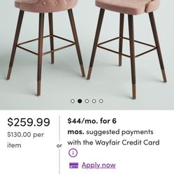 🌸 Hagood Blush Pink Glam Counter Stool | Tufted Seat + Gold Accents | Like New