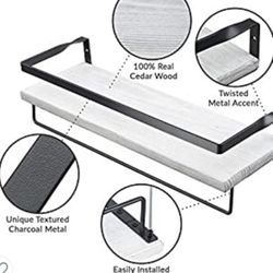 Peter's Goods Rustic Floating Wall Shelves with Rails - Decorative Storage for Bedroom, Bathroom, and Kitchen - Elegant, Modern Shelving - Rustic Whit