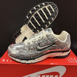 Nike P-6000 Metallic Silver Sail Black Men's Size 7.5 CN0149-001 Missing Lid