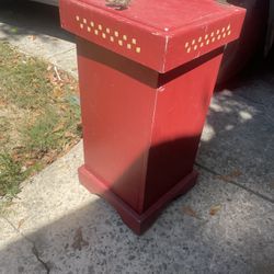 Vintage Handmade Wooden Storage Or Trash Bin With Hinged Lid 