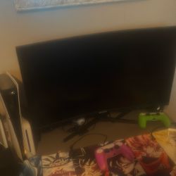 Playstation Five With Monitor And Two Remotes