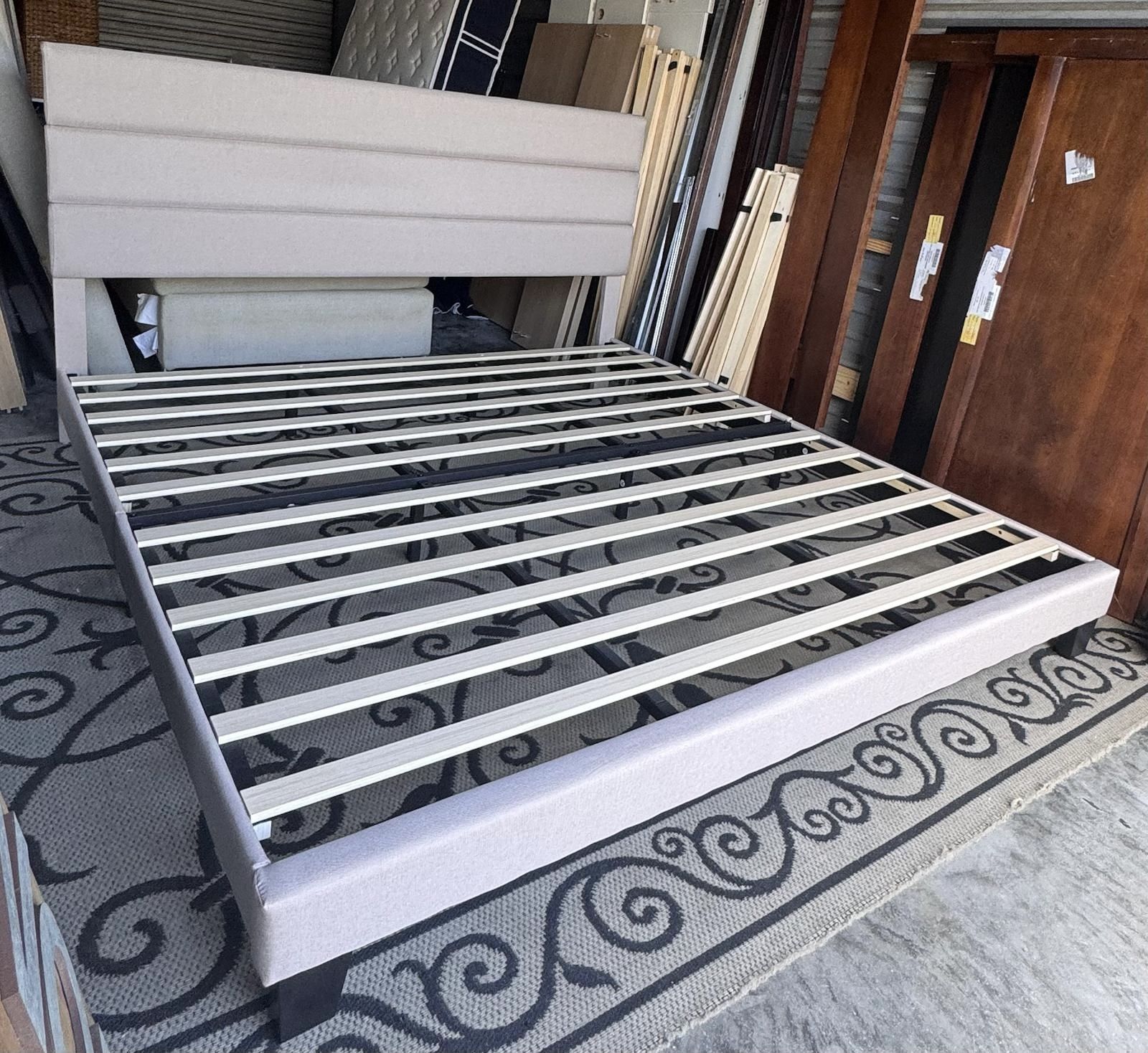 King Size Beige Bed Frame And Mattress