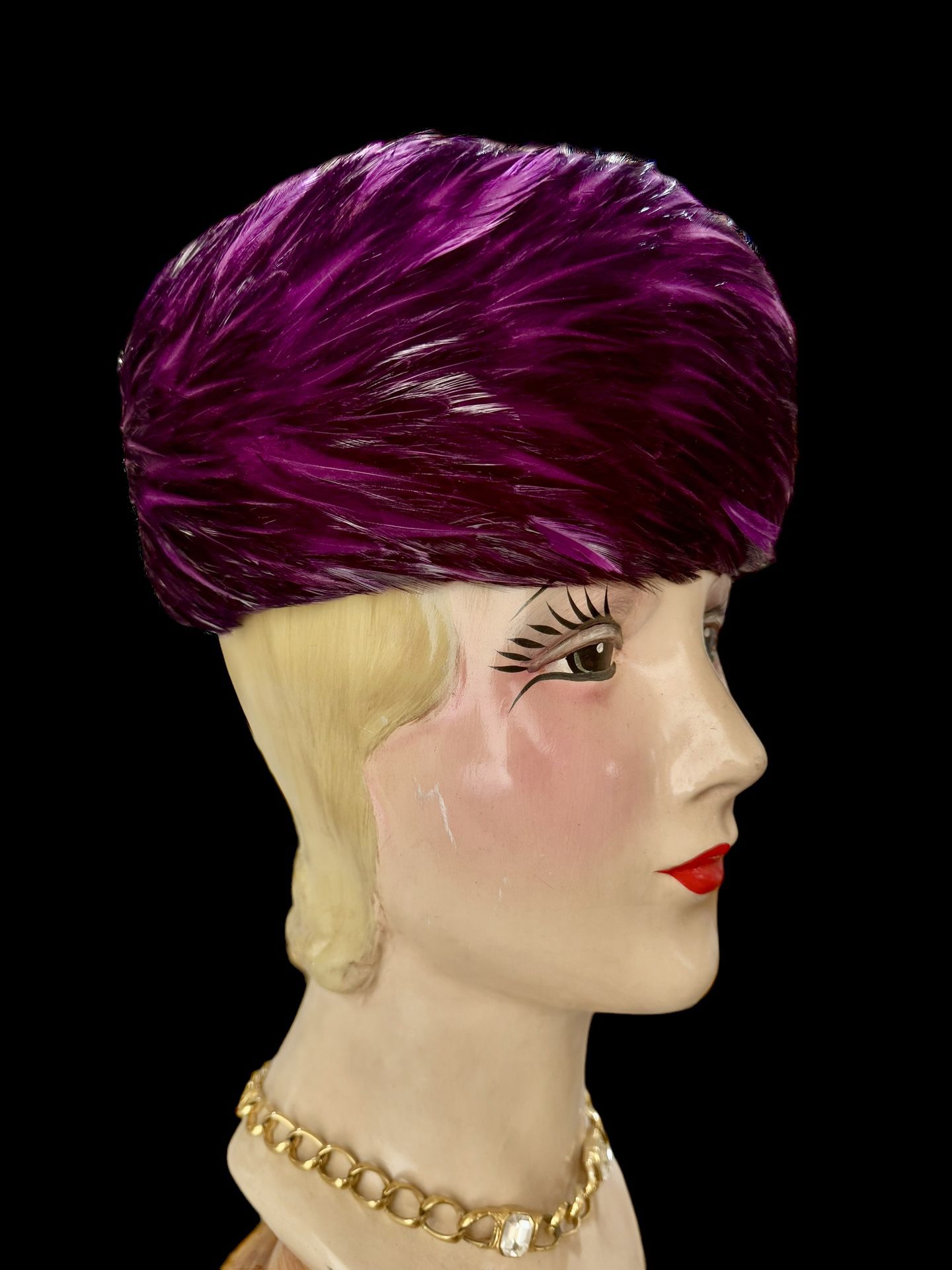 Vintage 1950’s Amazing Rich Purple Feather Pillbox Hat 
