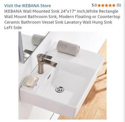 NEW-IKEBANA Wall Mounted Sink 24"x17" inch, Rectangle Wall Mount Bathroom Sink, 24"X17" Modern Floating or Countertop Ceramic Bathroom Lavatory Vessel