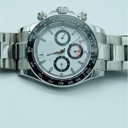 MEN LUXURY WATCH BLACK WHITE AND SILVER CHRONOGRAPH PANDA